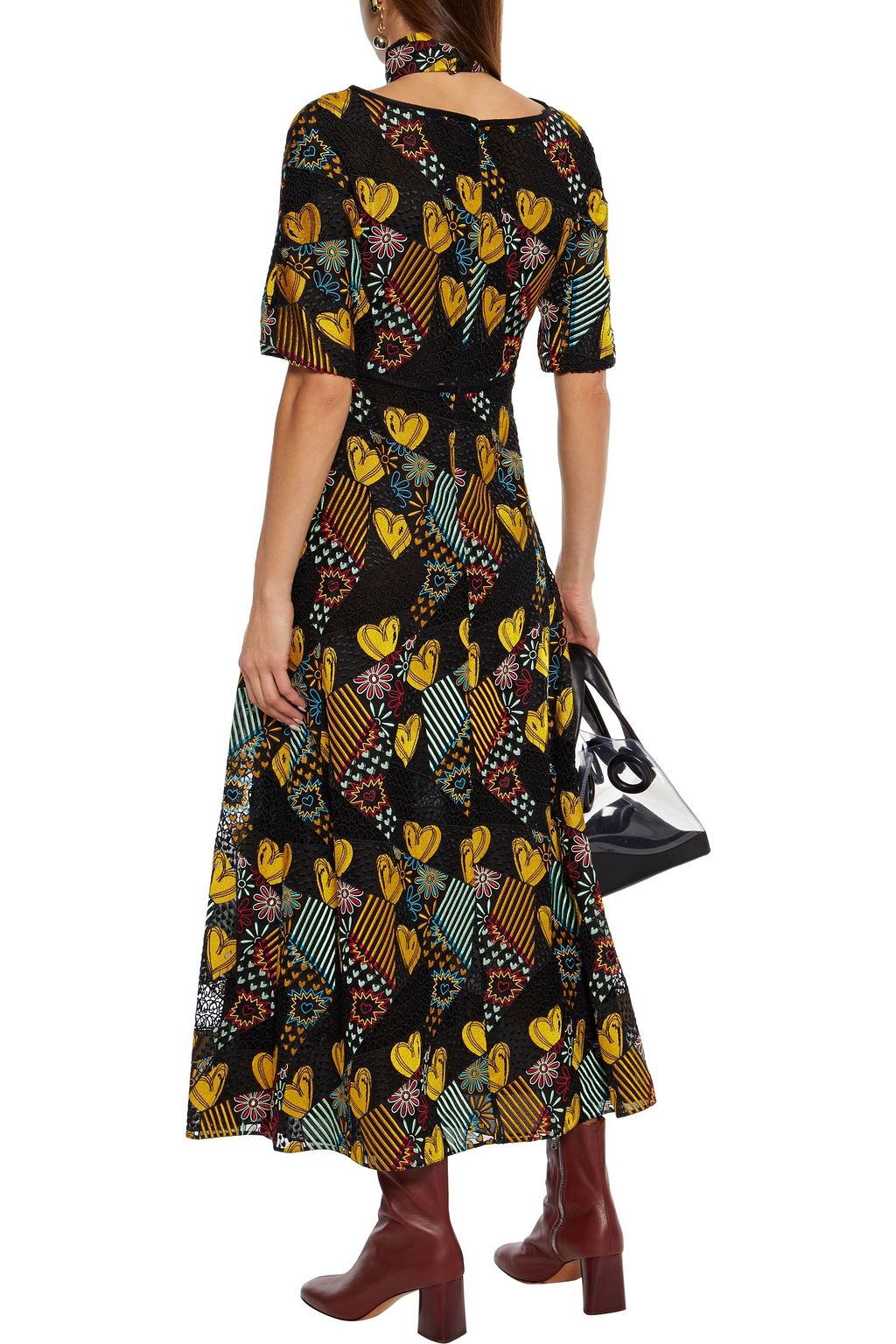 FENDI Cutout embroidered chiffon and guipure lace midi dress