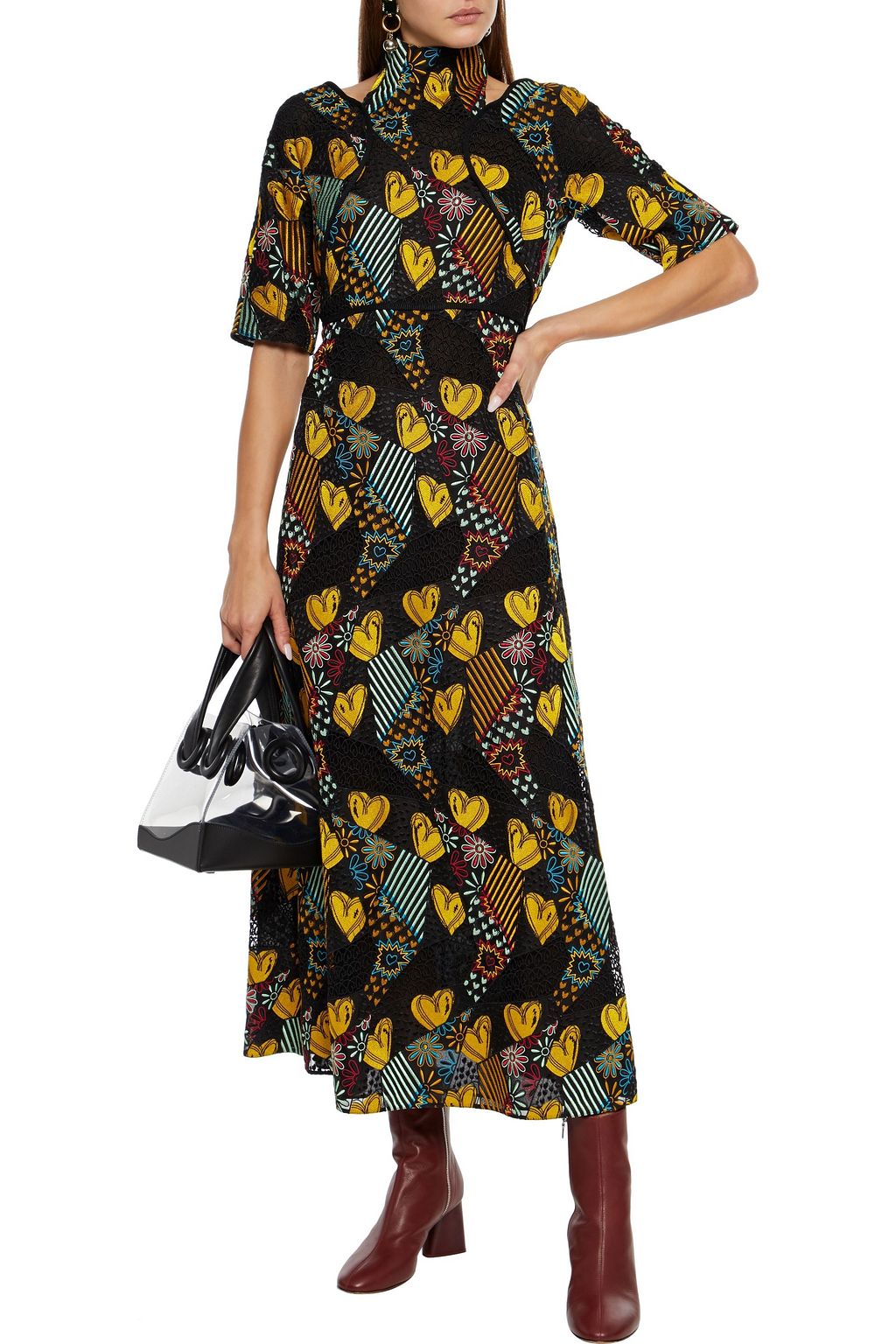 FENDI Cutout embroidered chiffon and guipure lace midi dress