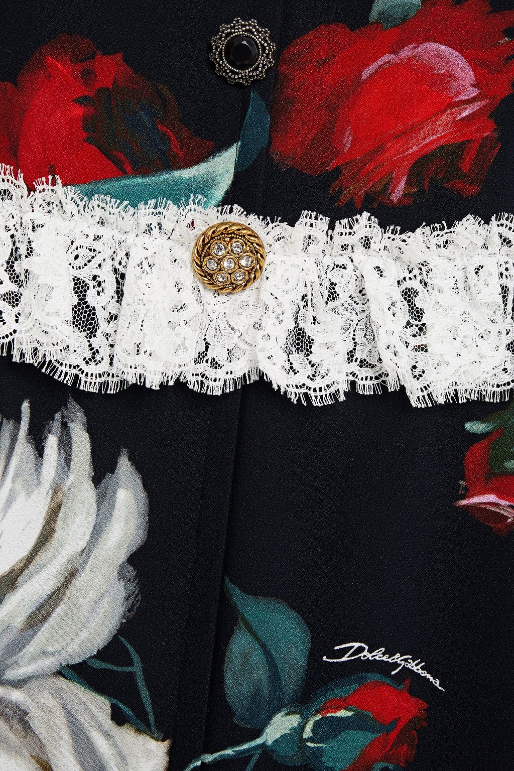 DOLCE&GABBANA Embellished lace-trimmed floral-print crepe de chine mini dress
