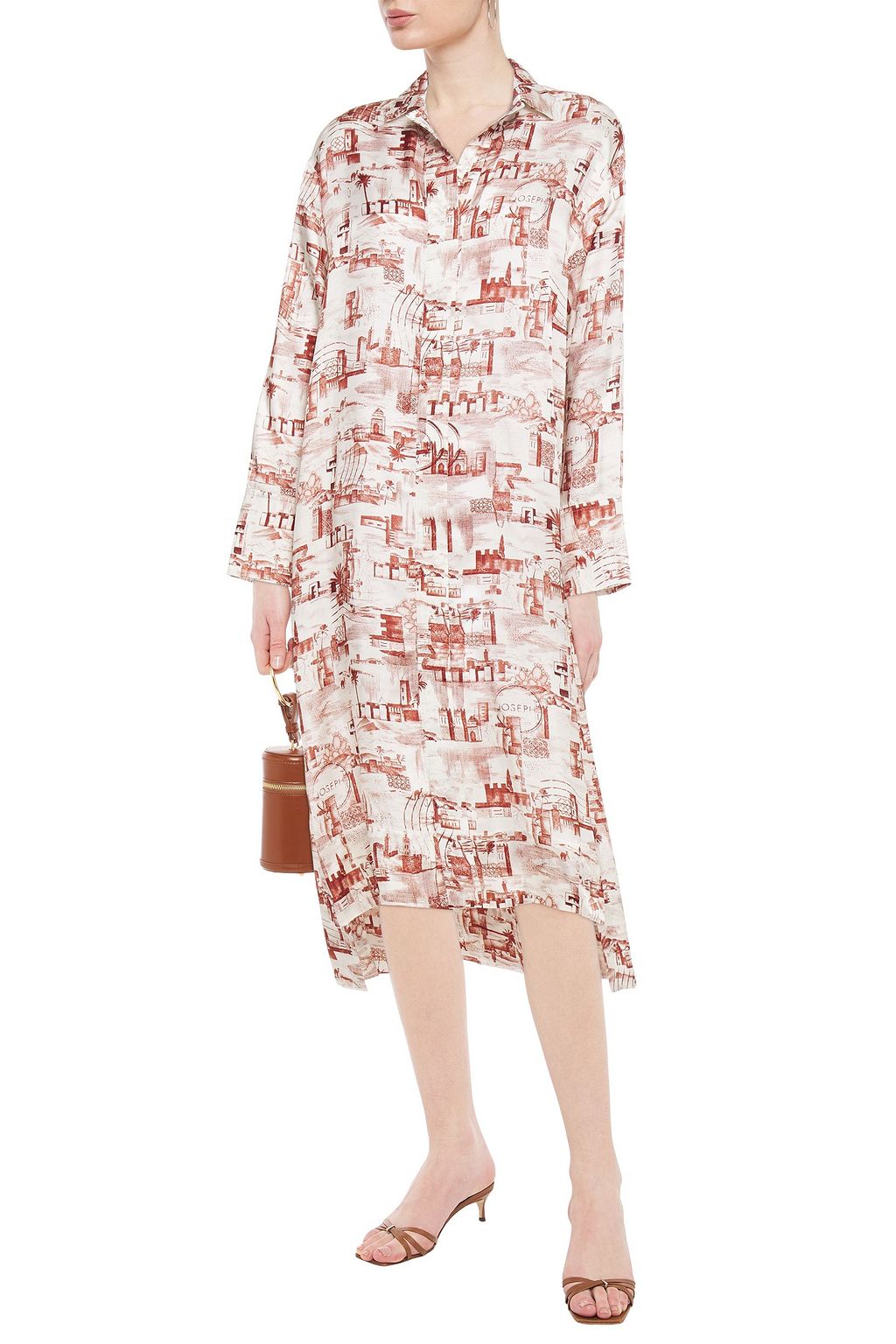 JOSEPH Printed satin-twill midi shirt dress