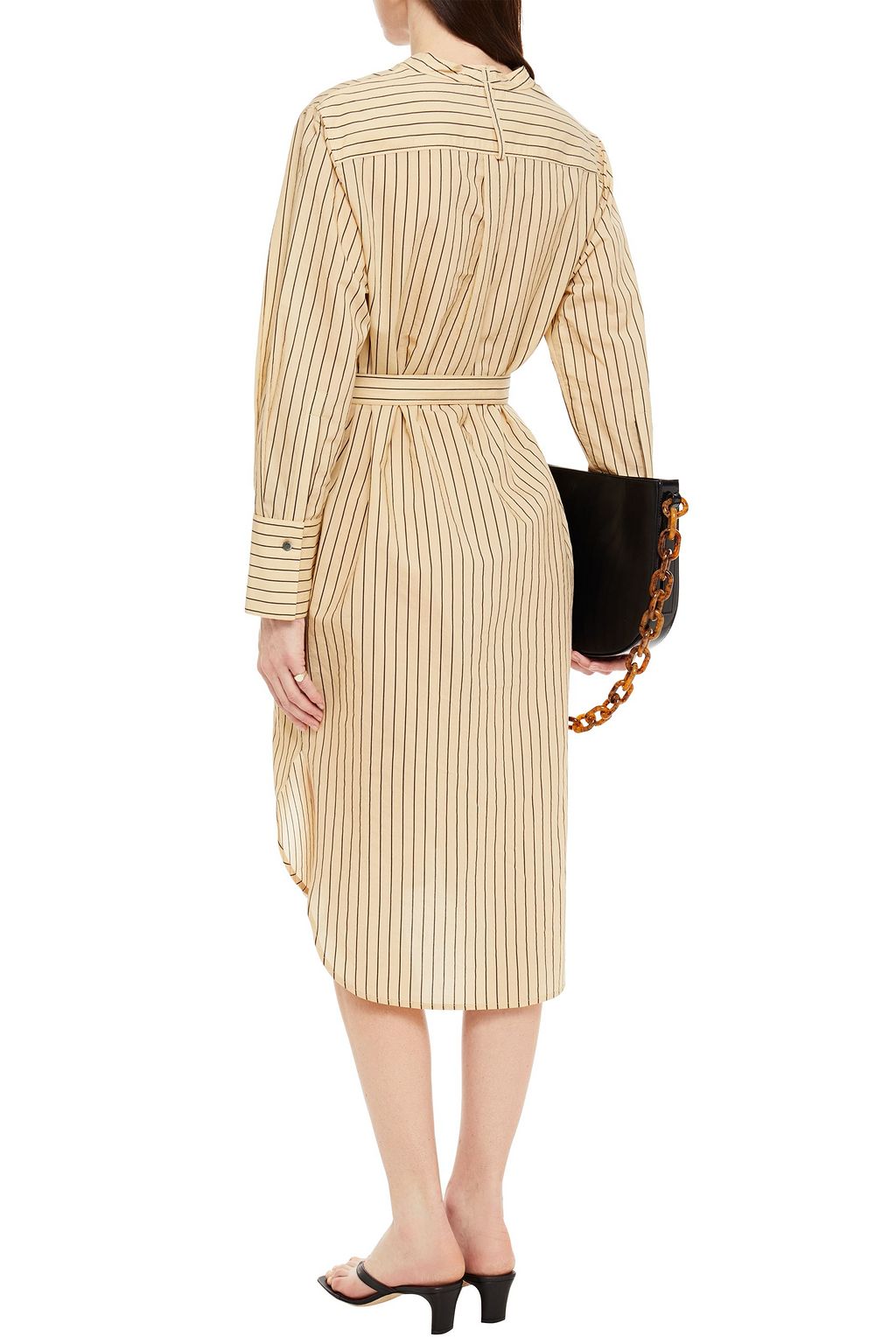 JOSEPH Belted striped cotton and silk-blend midi dress