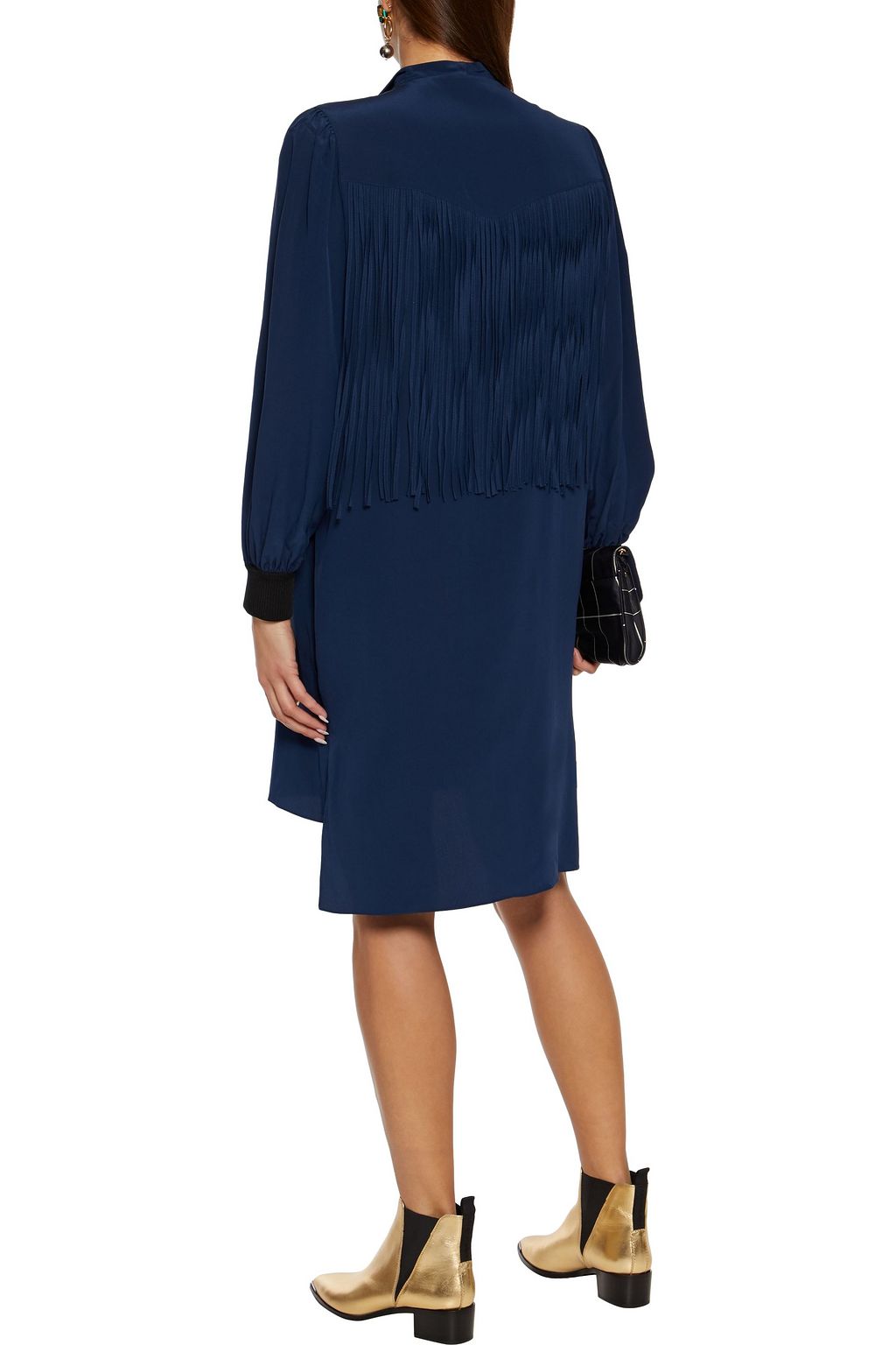 FENDI Fringed silk crepe de chine mini dress
