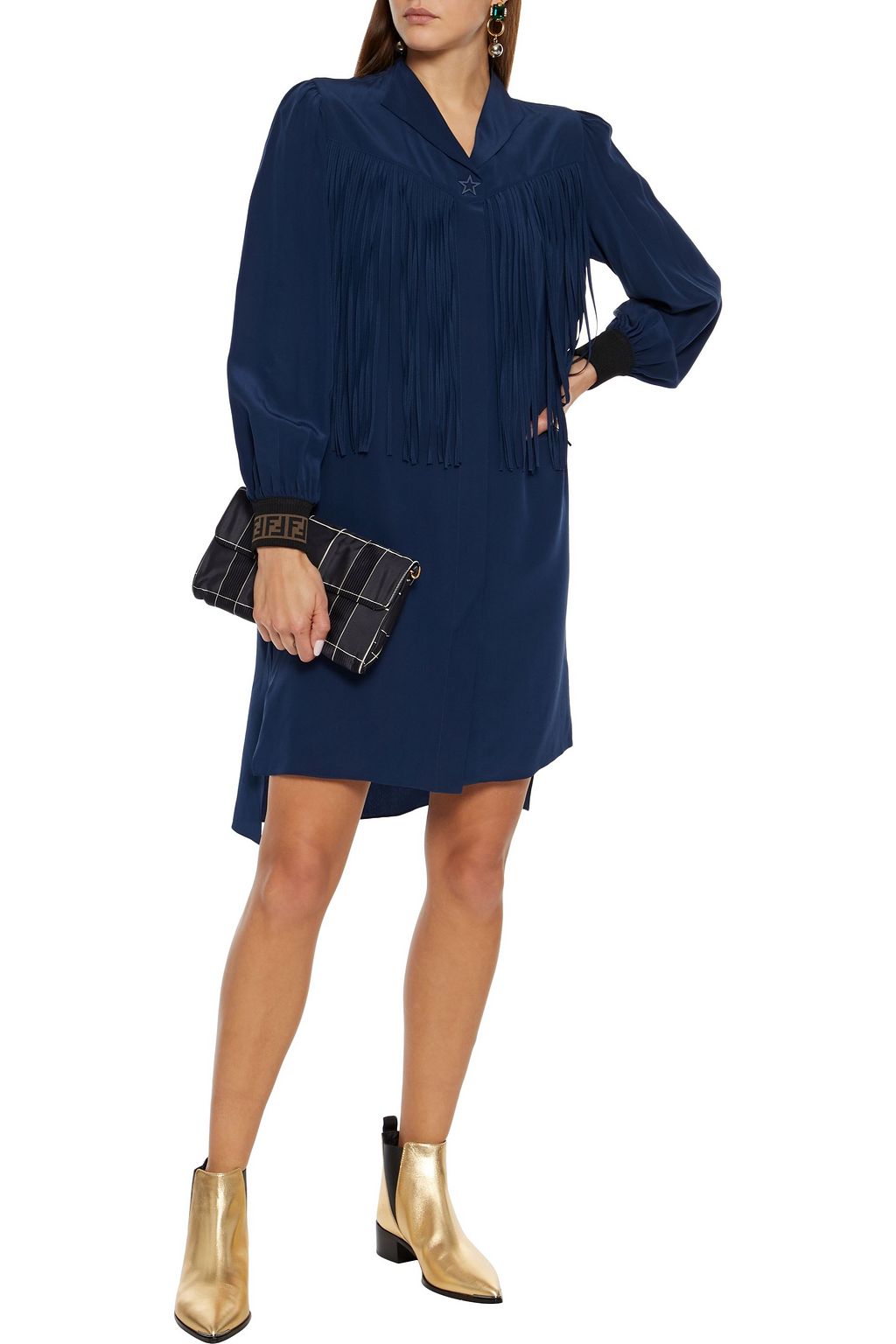 FENDI Fringed silk crepe de chine mini dress