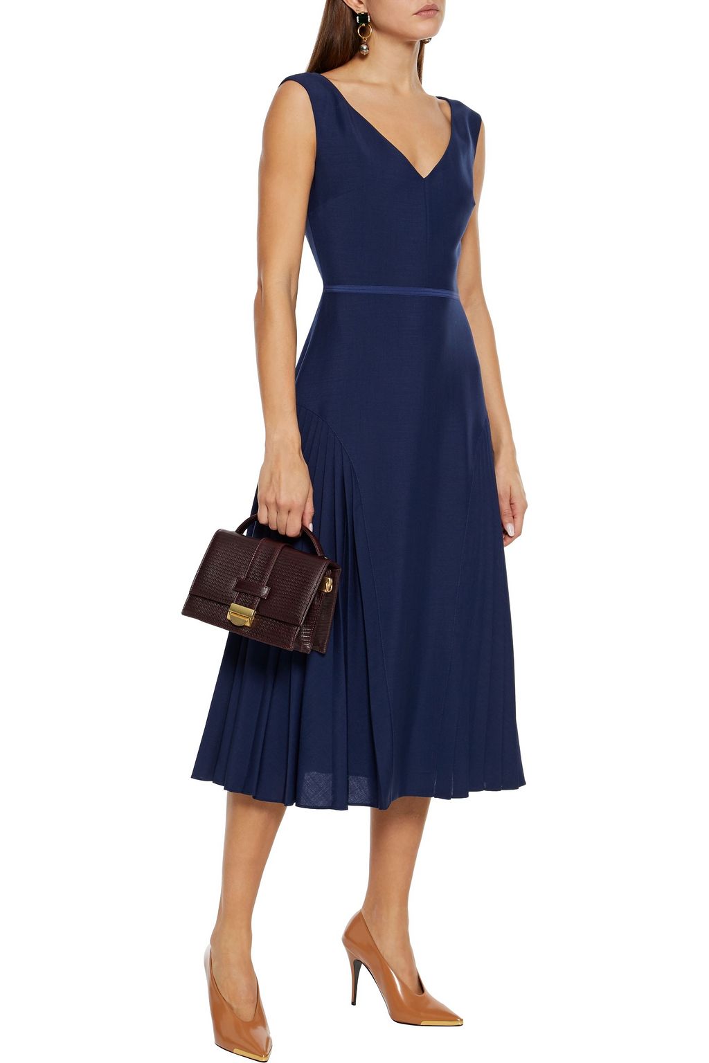 FENDI Pleated mohair and wool-blend midi dress