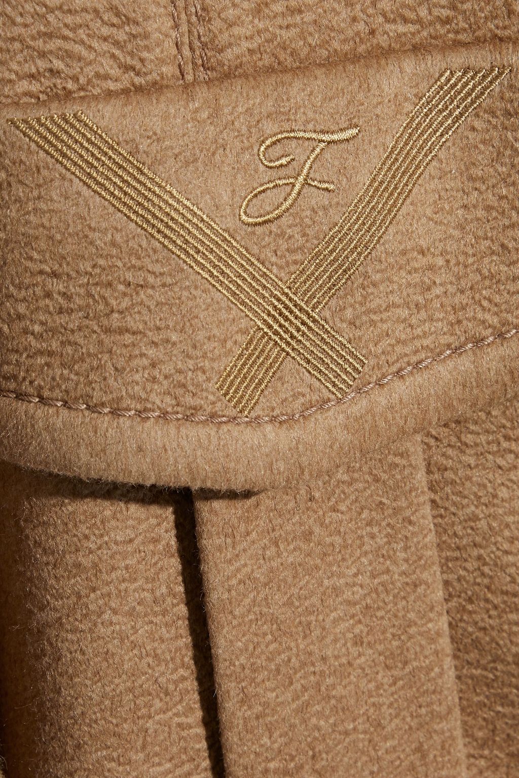 FENDI Faux shearling-paneled embroidered camel hair coat