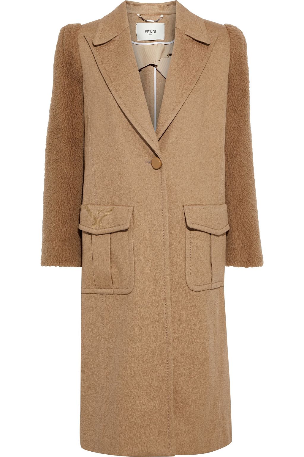 Camel Faux shearling-paneled 