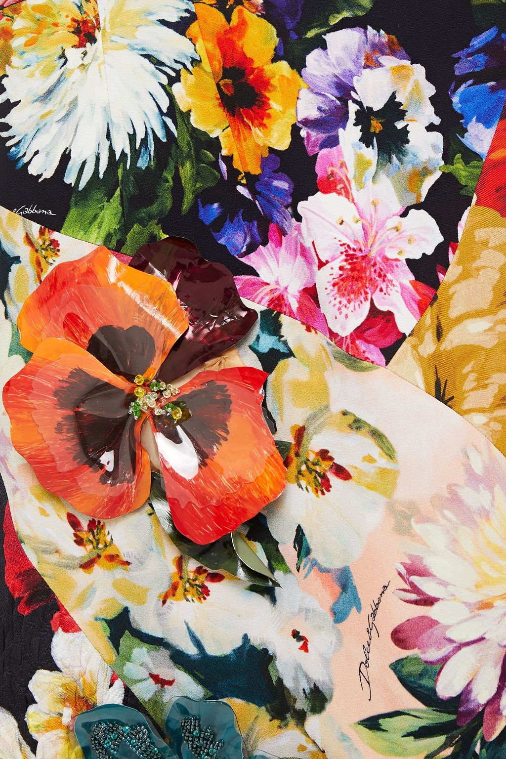 DOLCE&GABBANA Embellished floral-print crepe de chine mini skirt
