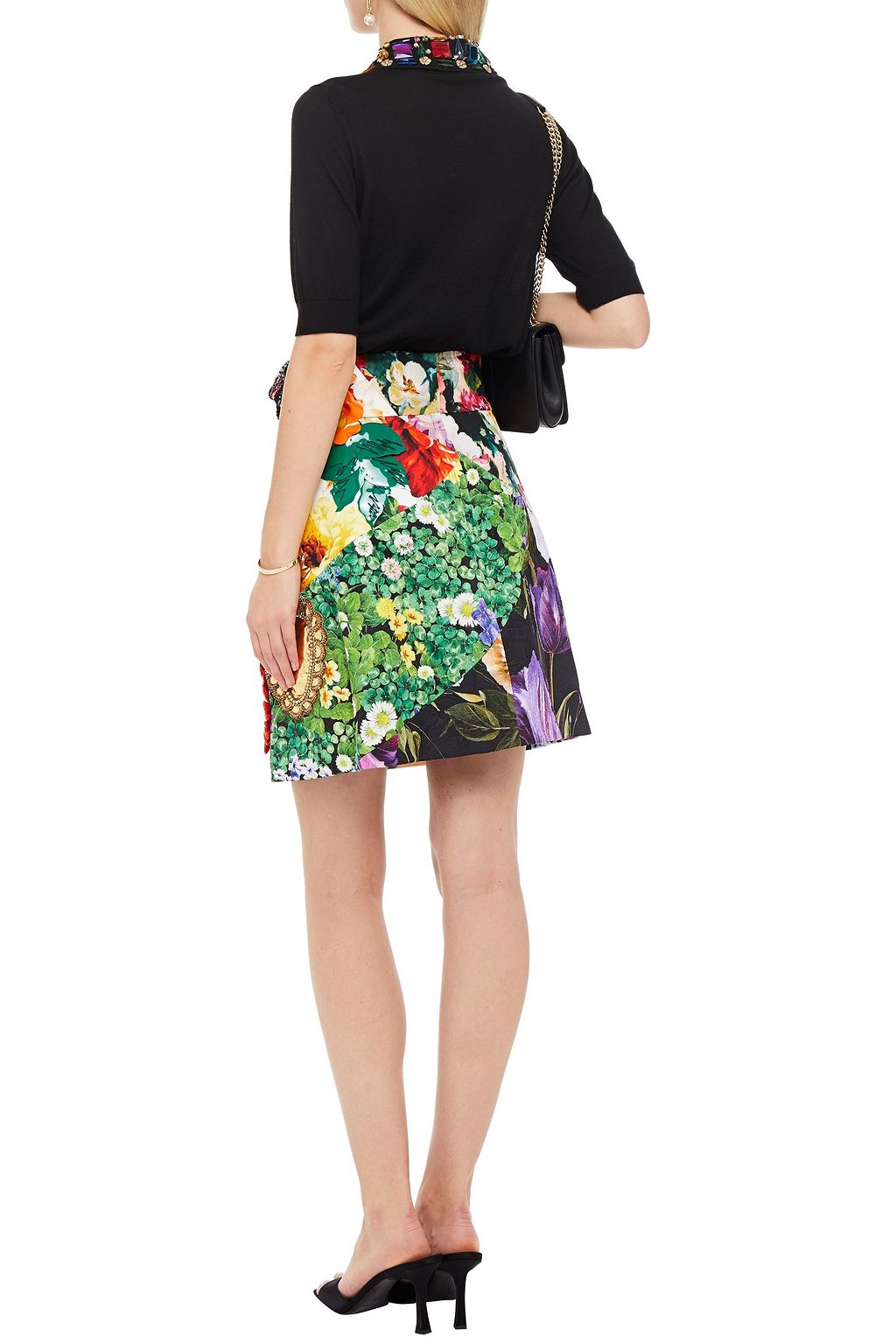 DOLCE&GABBANA Embellished floral-print crepe de chine mini skirt