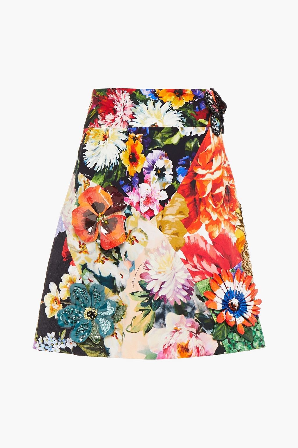 Embellished floral print crepe de chine mini skirt orange IT 38