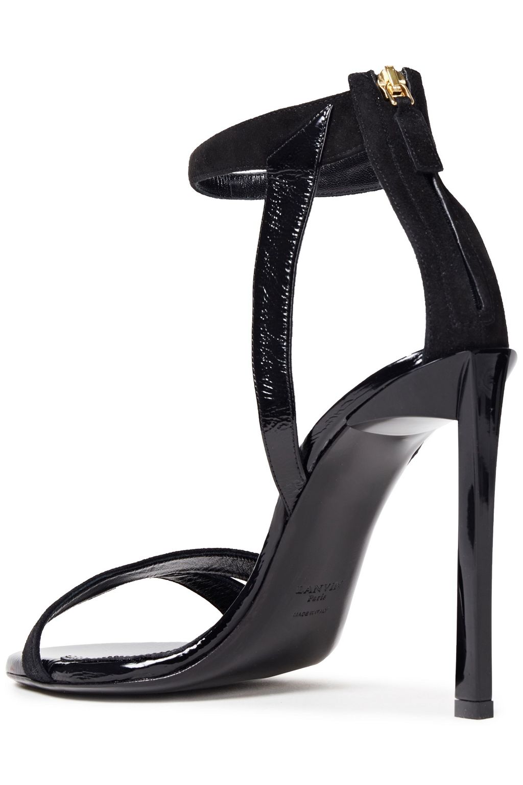 LANVIN Sandalen aus Lackleder in Knitteroptik und Veloursleder