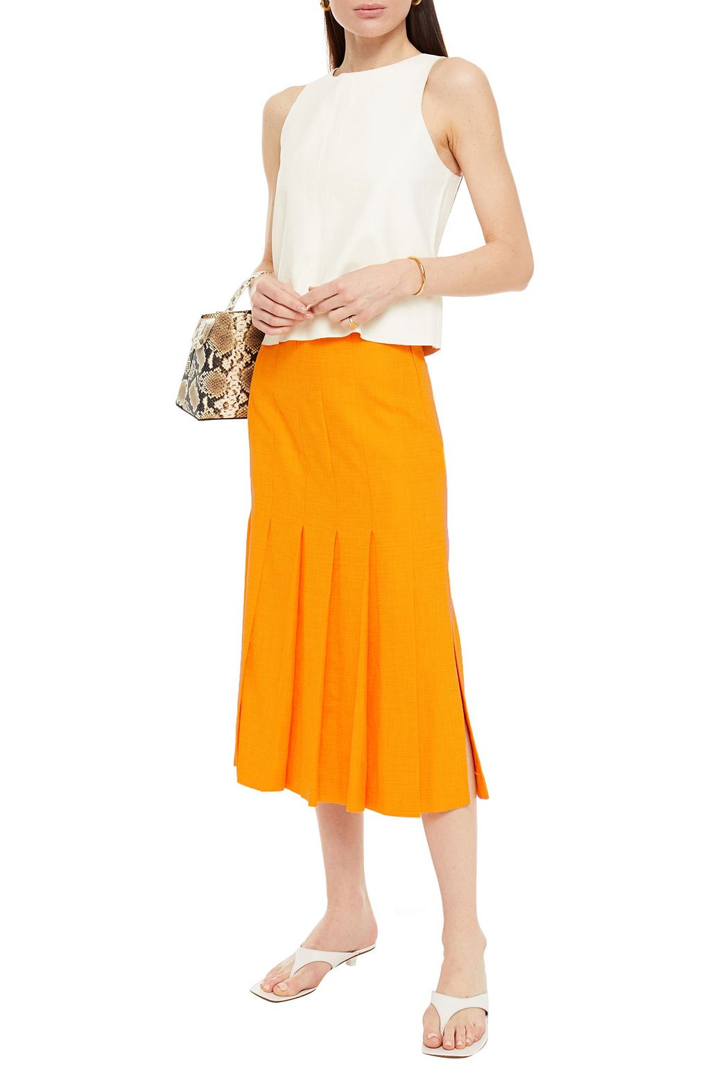 JOSEPH Pleated woven midi skirt