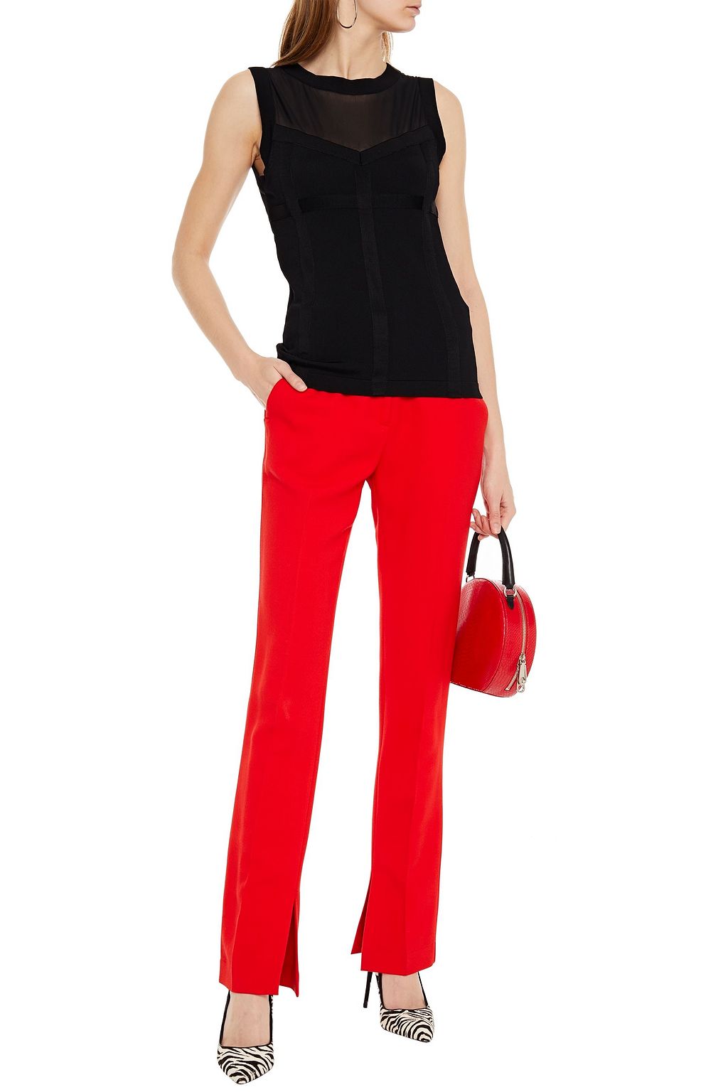 BOUTIQUE MOSCHINO Mesh-paneled stretch-knit top