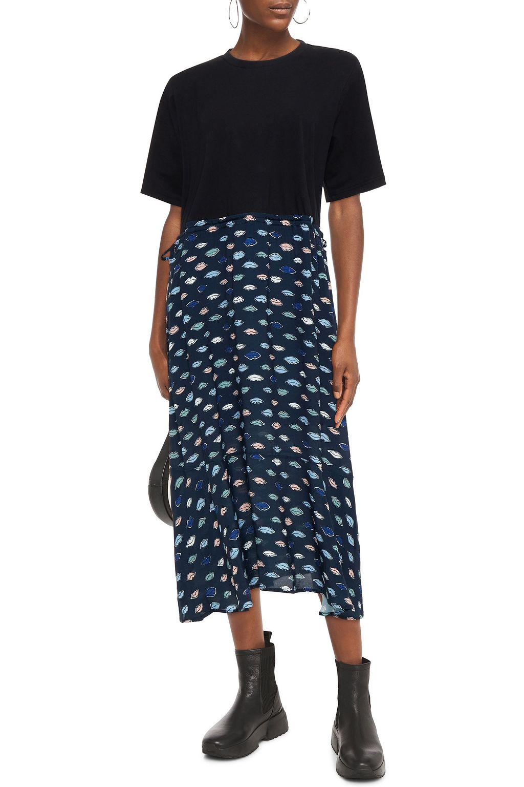 MARKUS LUPFER Hazel cotton-jersey and printed crepe midi dress