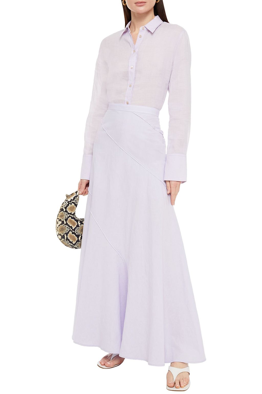 JOSEPH Flared paneled linen and cotton-blend maxi skirt