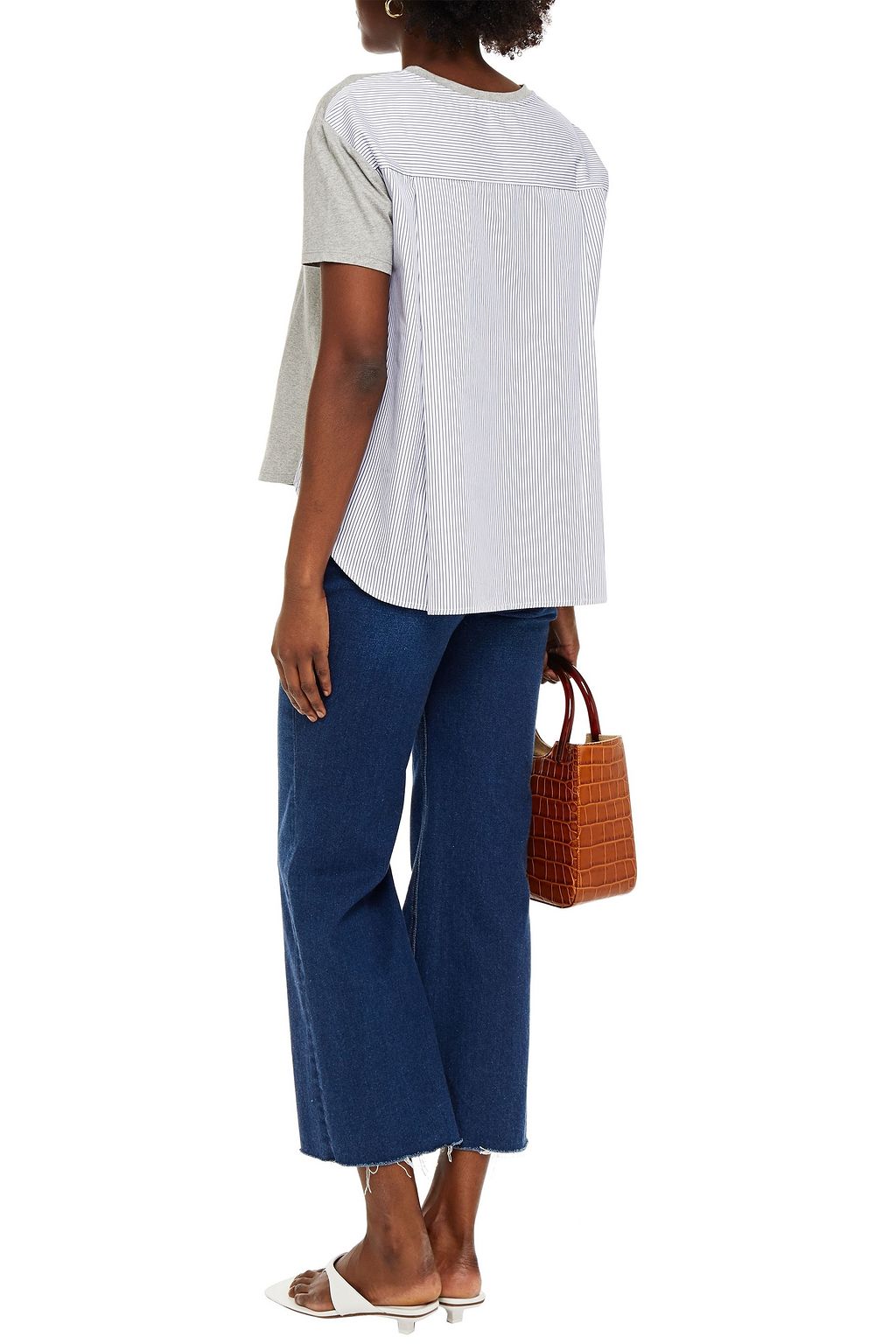 VANESSA BRUNO Striped cotton-poplin and stretch-cotton jersey T-shirt