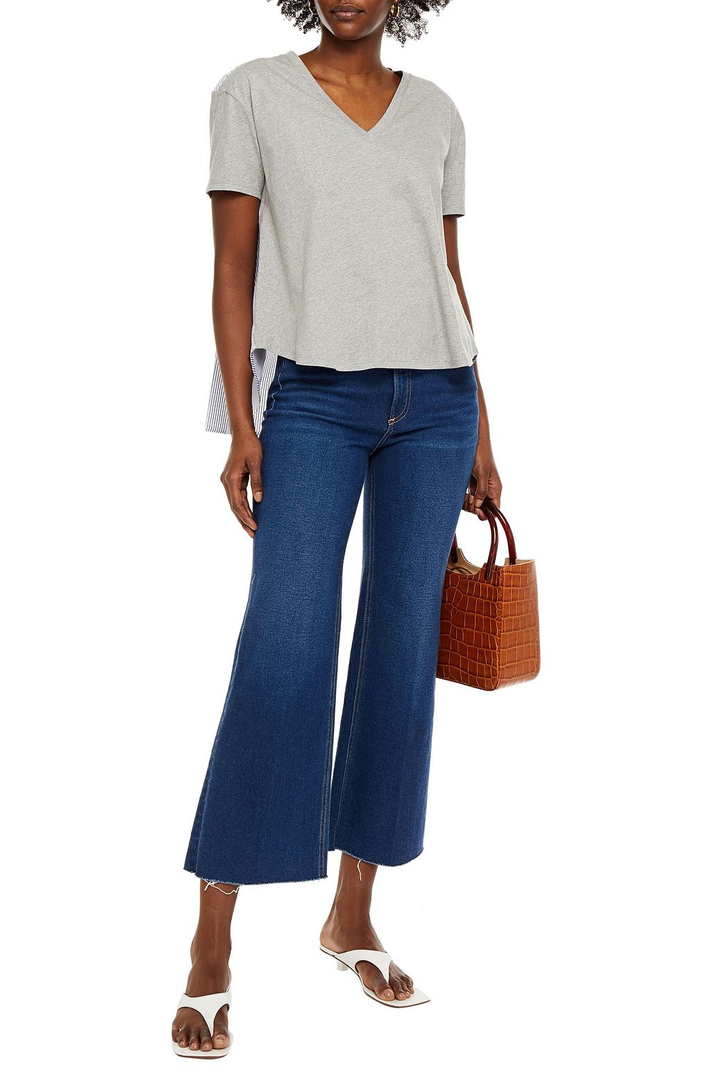 VANESSA BRUNO Striped cotton-poplin and stretch-cotton jersey T-shirt