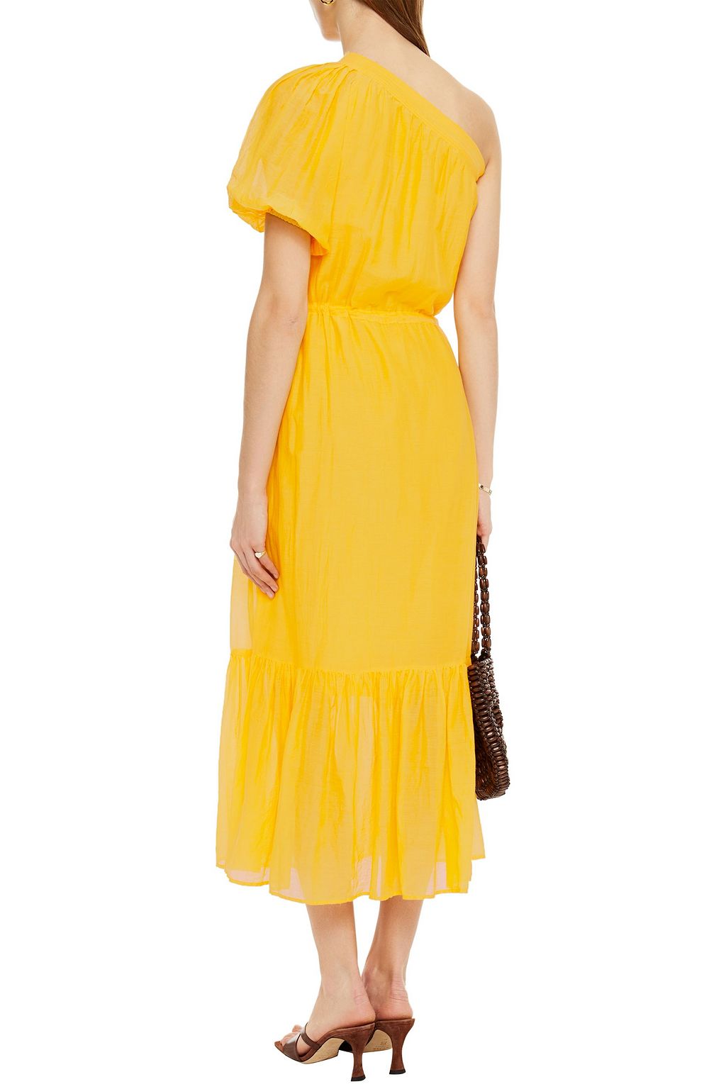 VANESSA BRUNO One-shoulder gathered cotton and silk-blend gauze midi dress