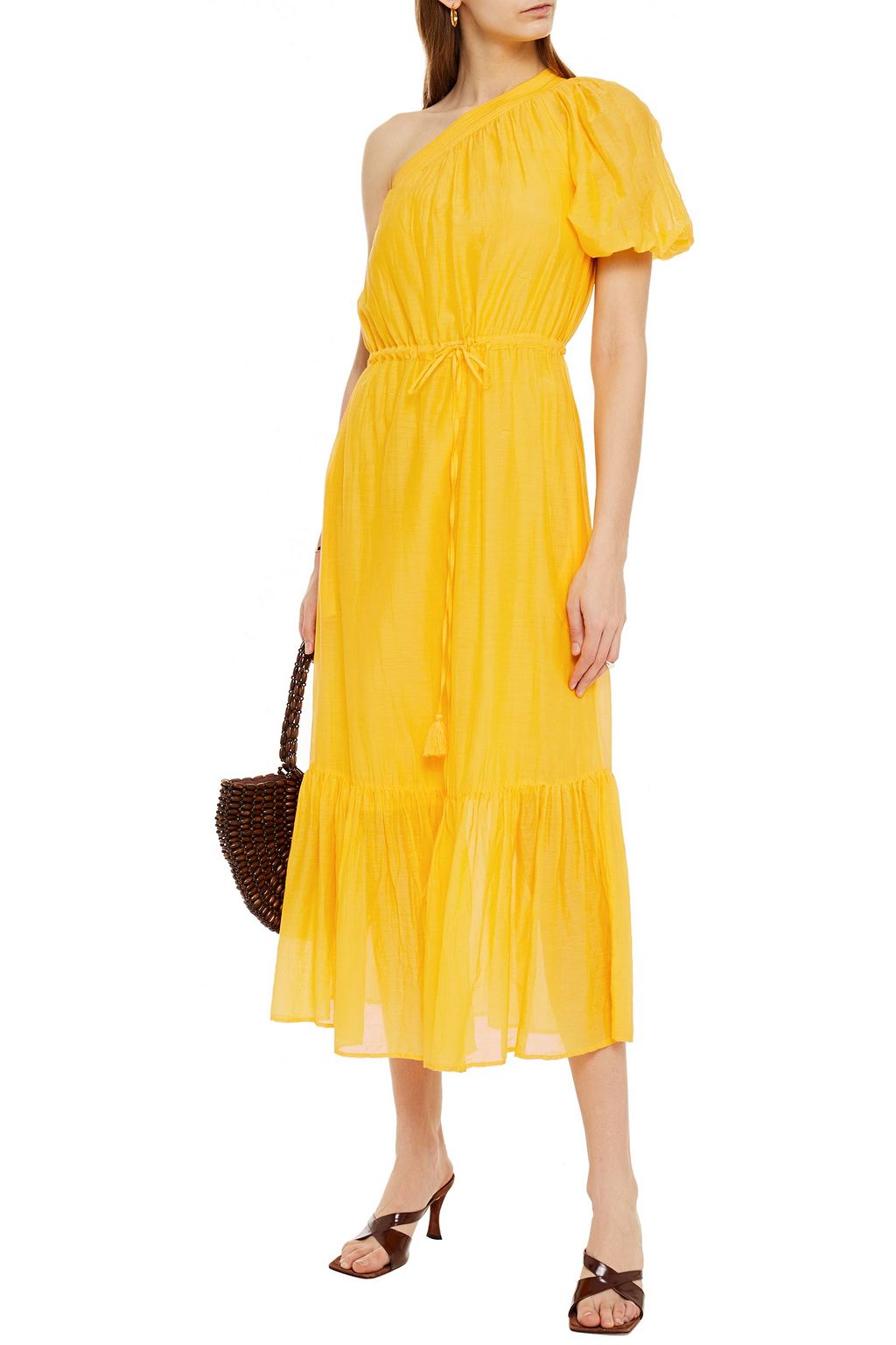 VANESSA BRUNO One-shoulder gathered cotton and silk-blend gauze midi dress