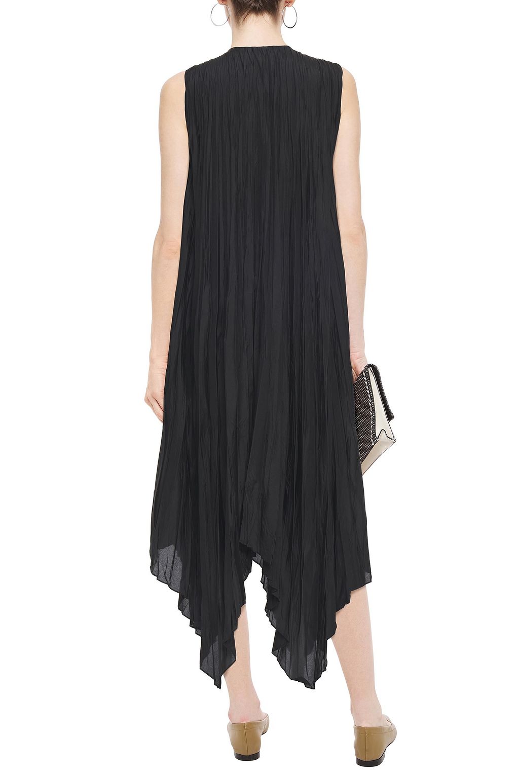 JOSEPH Checker asymmetric plissé silk-habotai midi dress