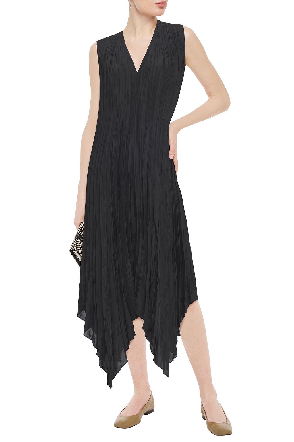 JOSEPH Checker asymmetric plissé silk-habotai midi dress