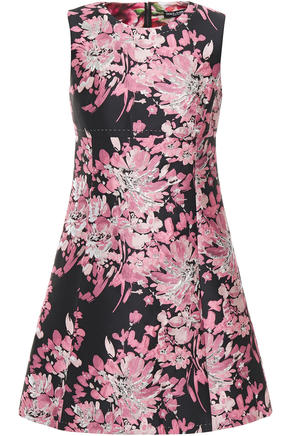 Dolce & Gabbana Flared Metallic Brocade Mini Dress In Black