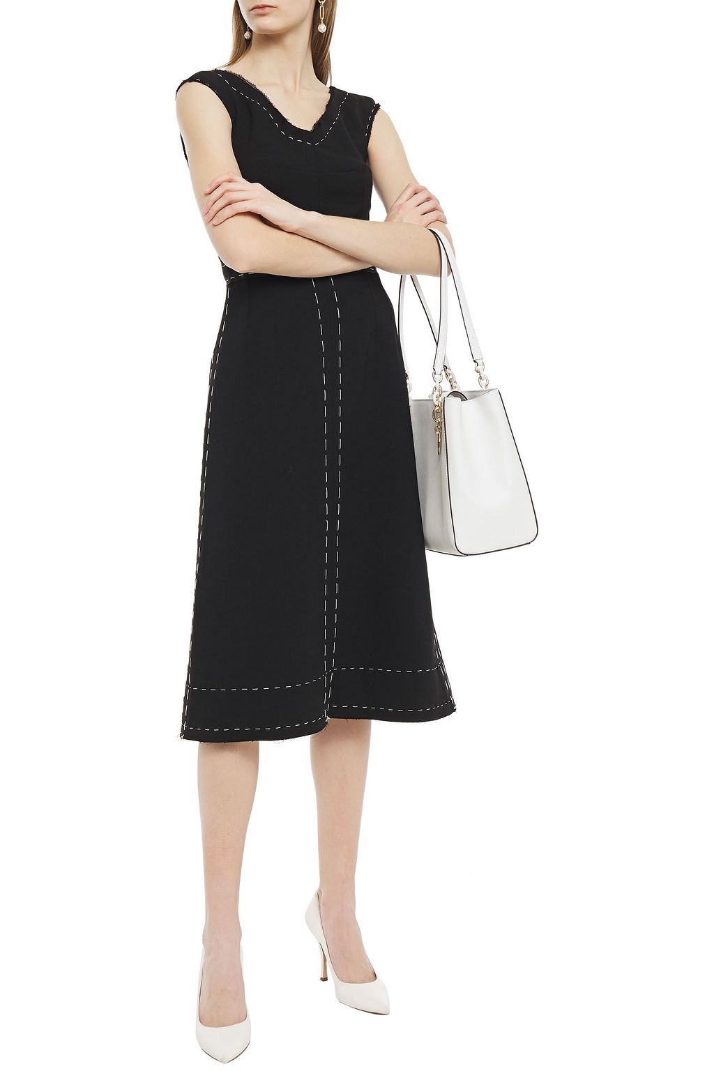 DOLCE&GABBANA Flared wool-blend crepe midi dress