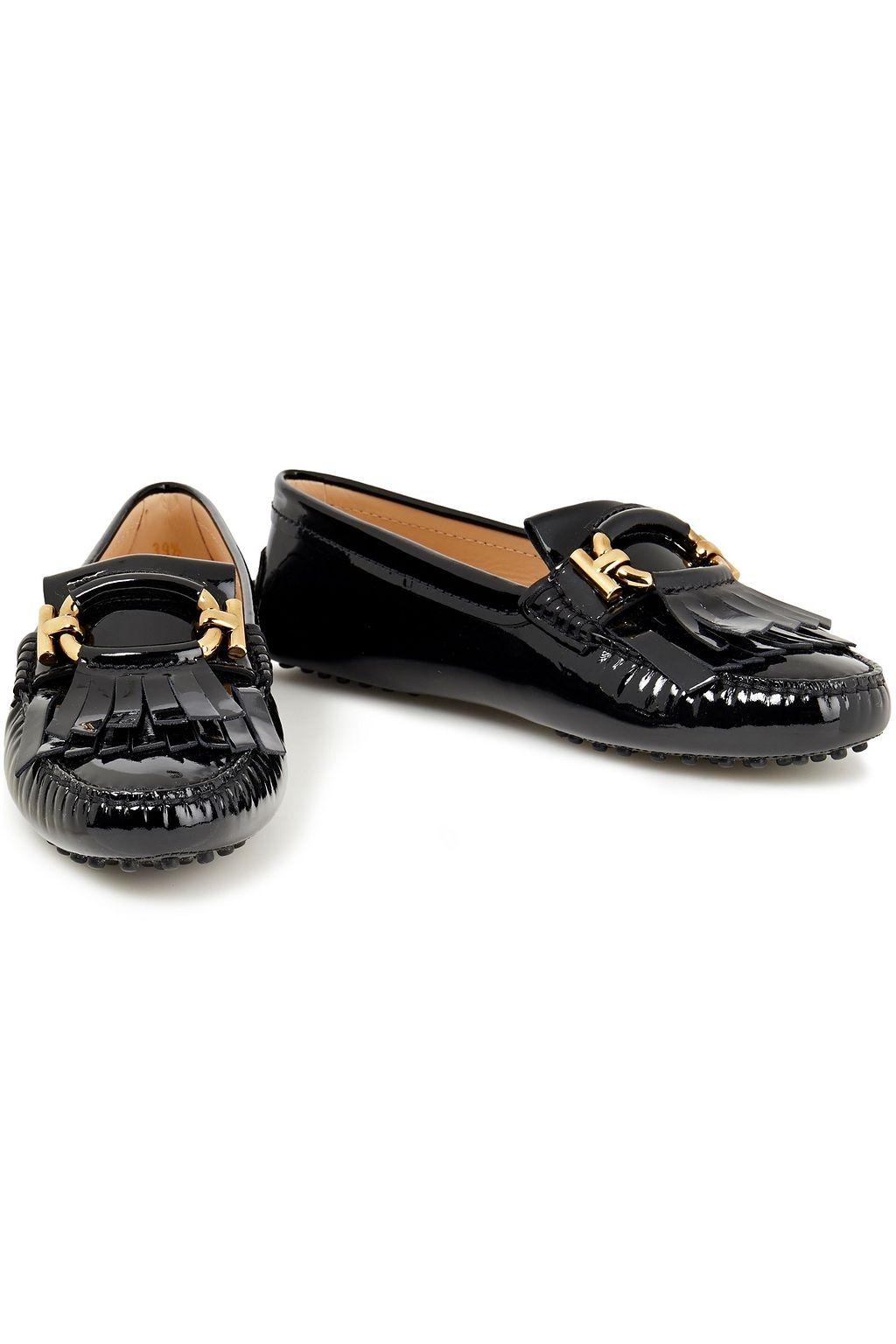 TOD'S T-Ring fringed patent-leather loafers