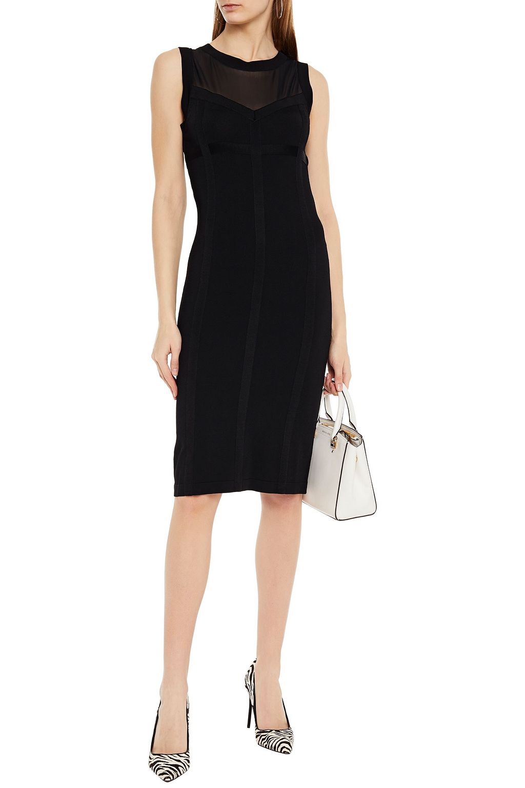 BOUTIQUE MOSCHINO Mesh-paneled stretch-knit dress