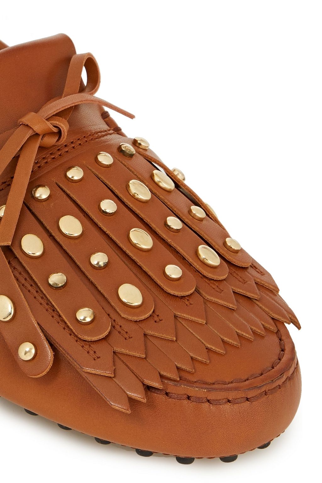 TOD'S حذاء لوفر من الجلد المزخرف بأزرار معدنية مزين بأشرطة