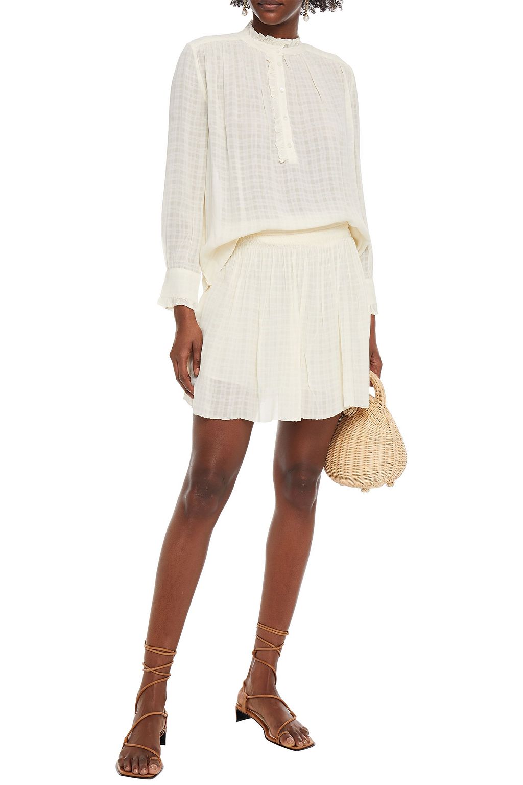 VANESSA BRUNO Cugy gathered gauze-jacquard mini skirt