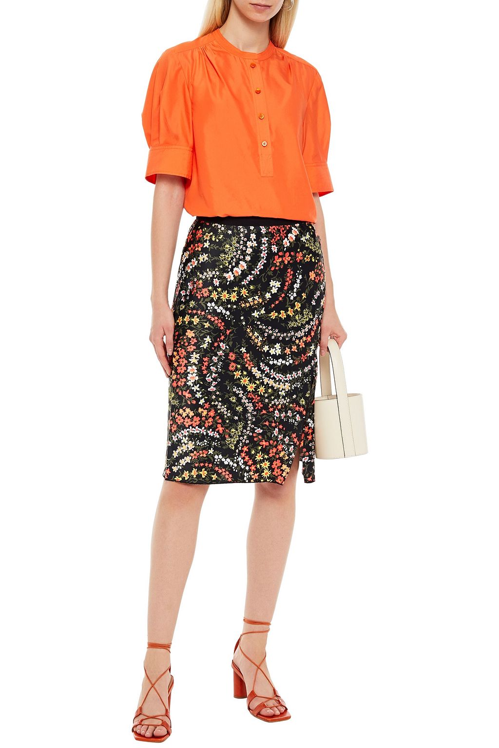 ATM ANTHONY THOMAS MELILLO Grosgrain-trimmed floral-print satin skirt