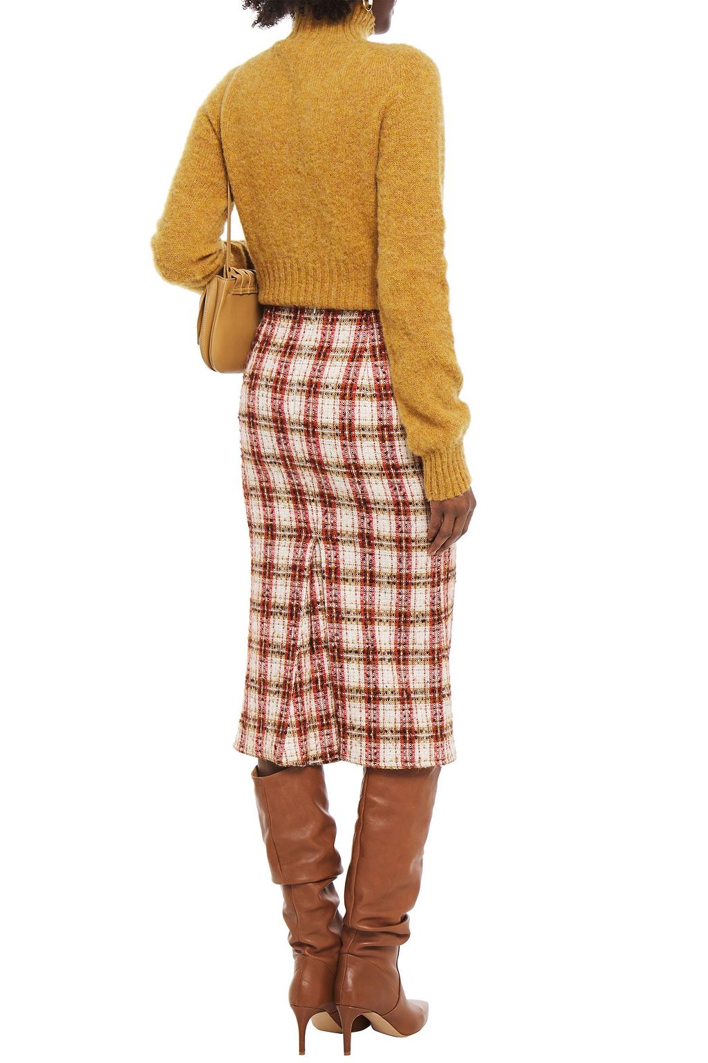 VICTORIA BECKHAM Checked tweed midi skirt