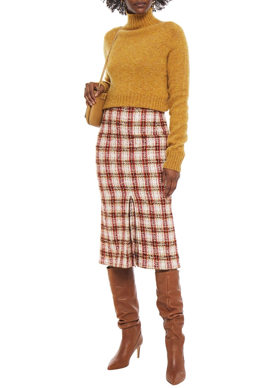 VICTORIA BECKHAM Checked tweed midi skirt
