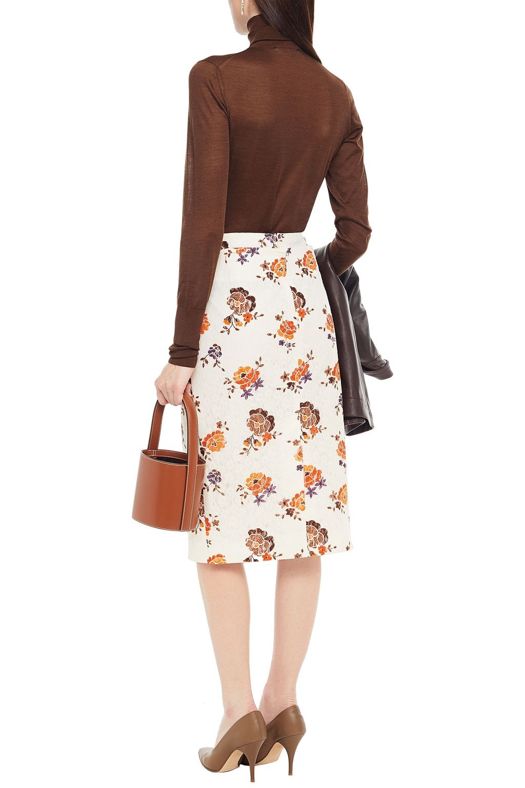 VICTORIA BECKHAM Floral-print lace pencil skirt