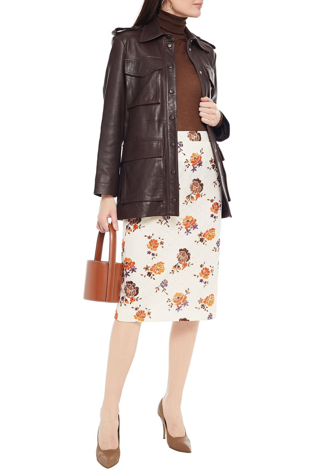 VICTORIA BECKHAM Floral-print lace pencil skirt
