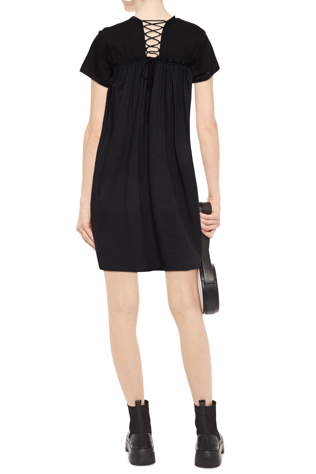 ATM ANTHONY THOMAS MELILLO Mousseline-paneled ruffle-trimmed cotton-jersey mini dress