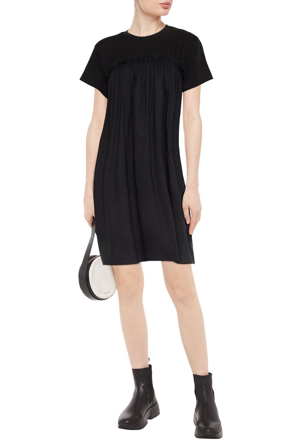 ATM ANTHONY THOMAS MELILLO Mousseline-paneled ruffle-trimmed cotton-jersey mini dress
