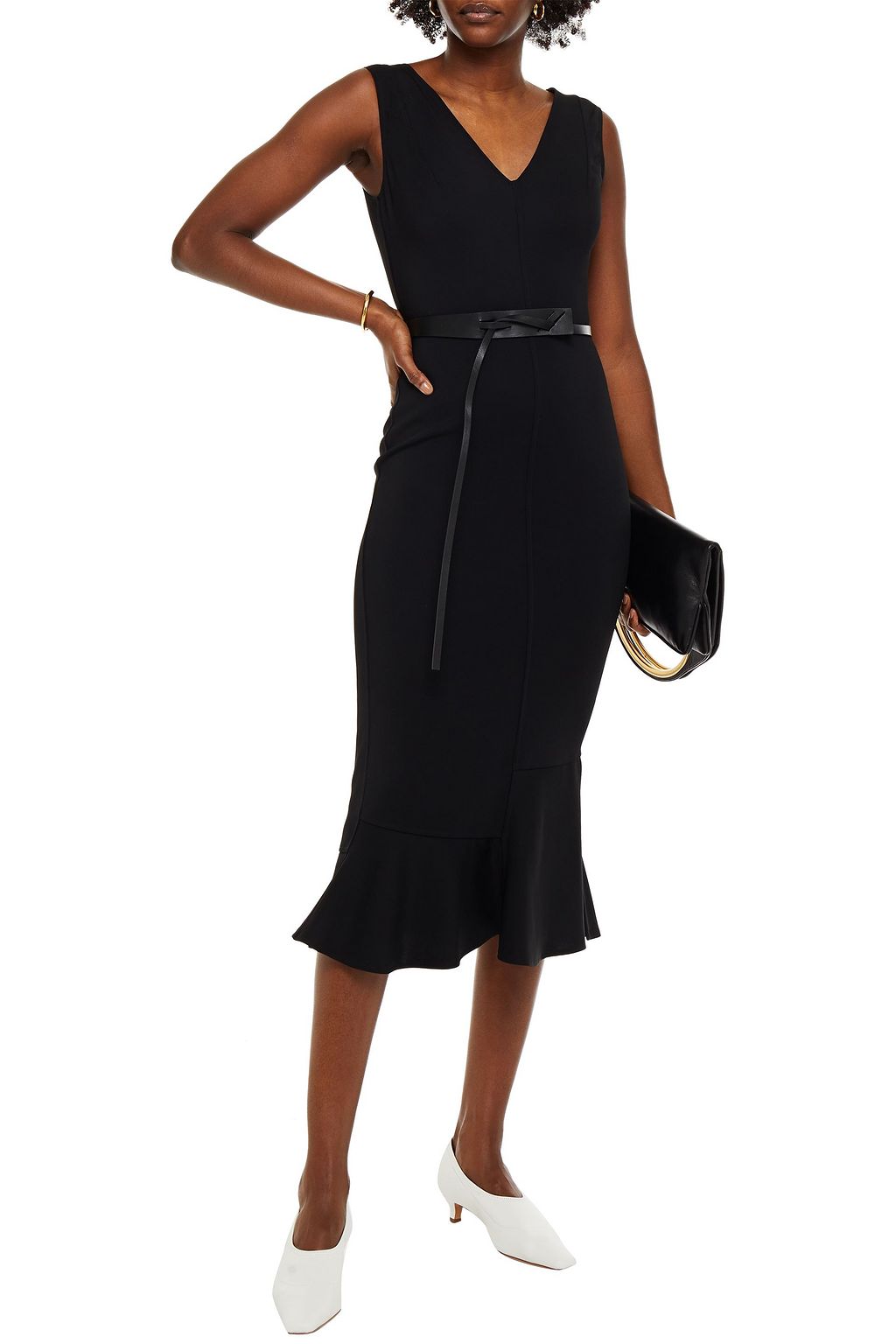 VICTORIA BECKHAM Belted fluted cady midi dress