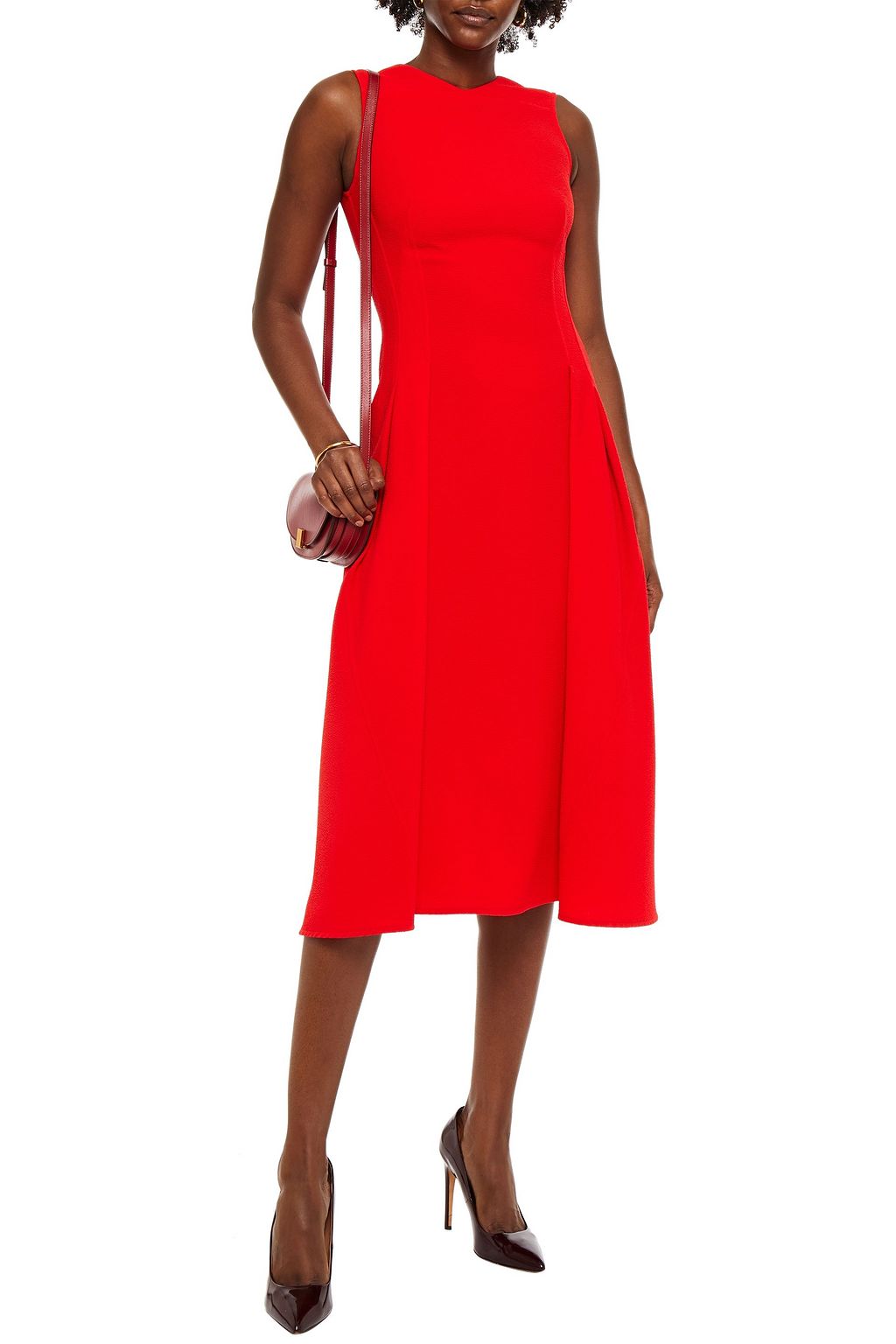 VICTORIA BECKHAM Pleated hammered-crepe midi dress