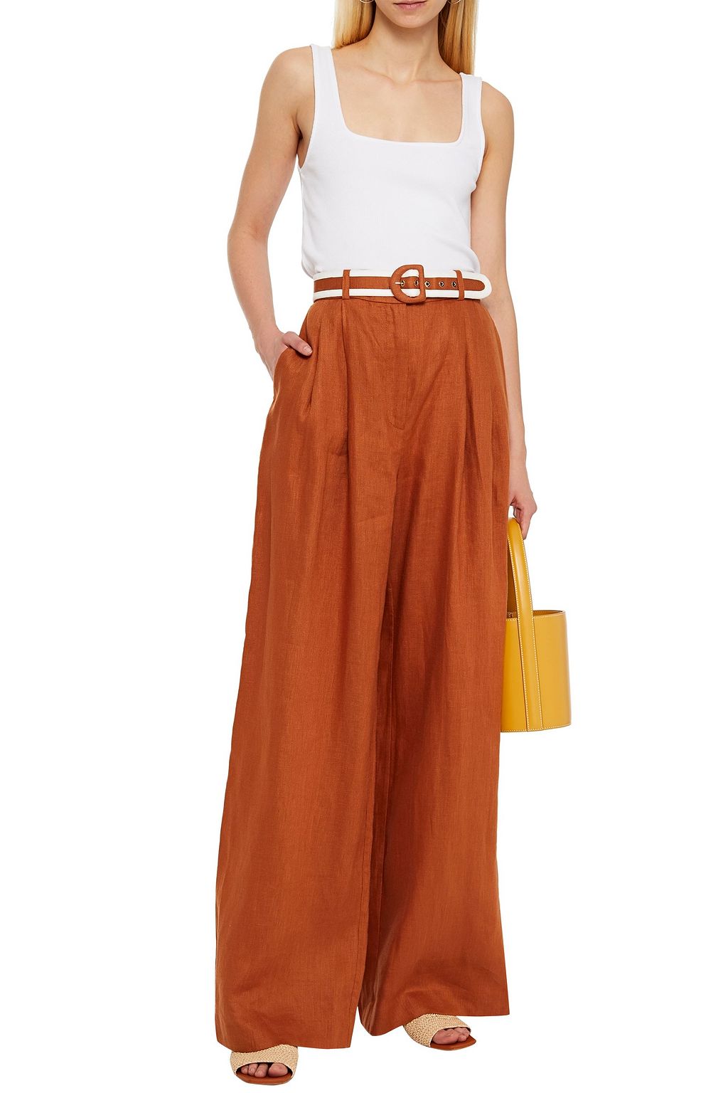 ZIMMERMANN Super Eight pleated linen wide-leg pants