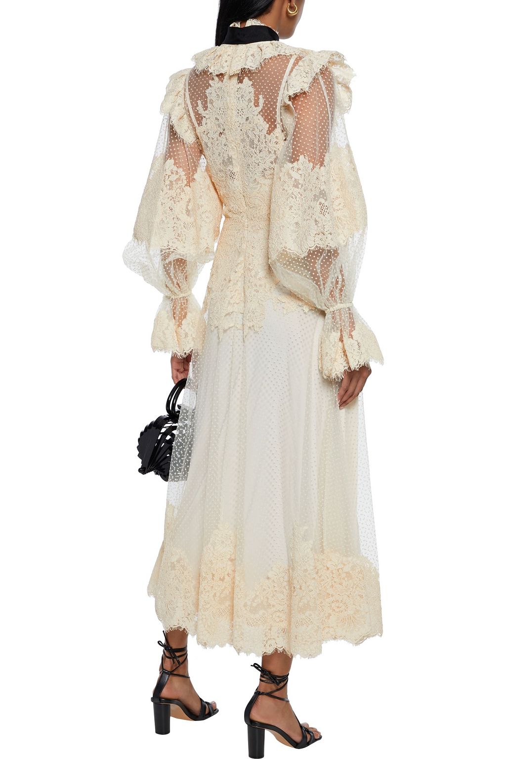 ZIMMERMANN Espionage ruffled corded lace and flocked tulle midi dress