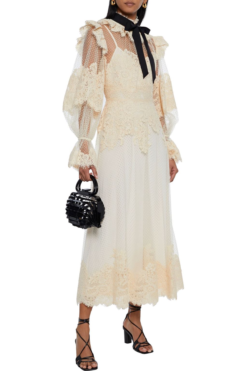 ZIMMERMANN Espionage ruffled corded lace and flocked tulle midi dress