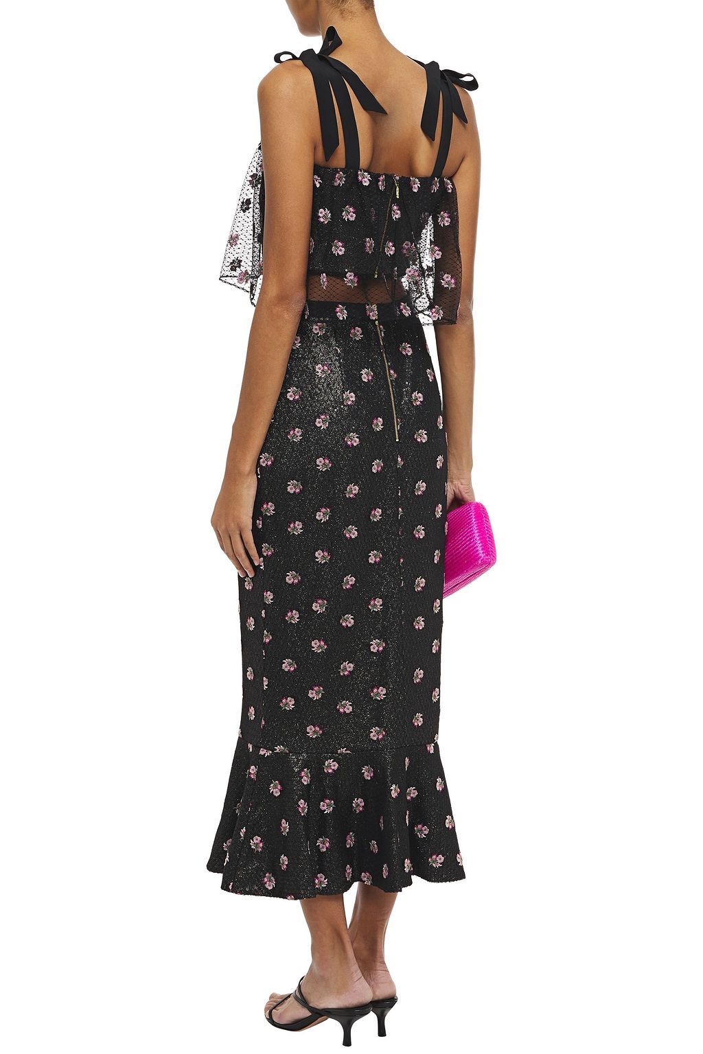 SALONI Aidan sequined chiffon and embroidered point d'esprit midi skirt