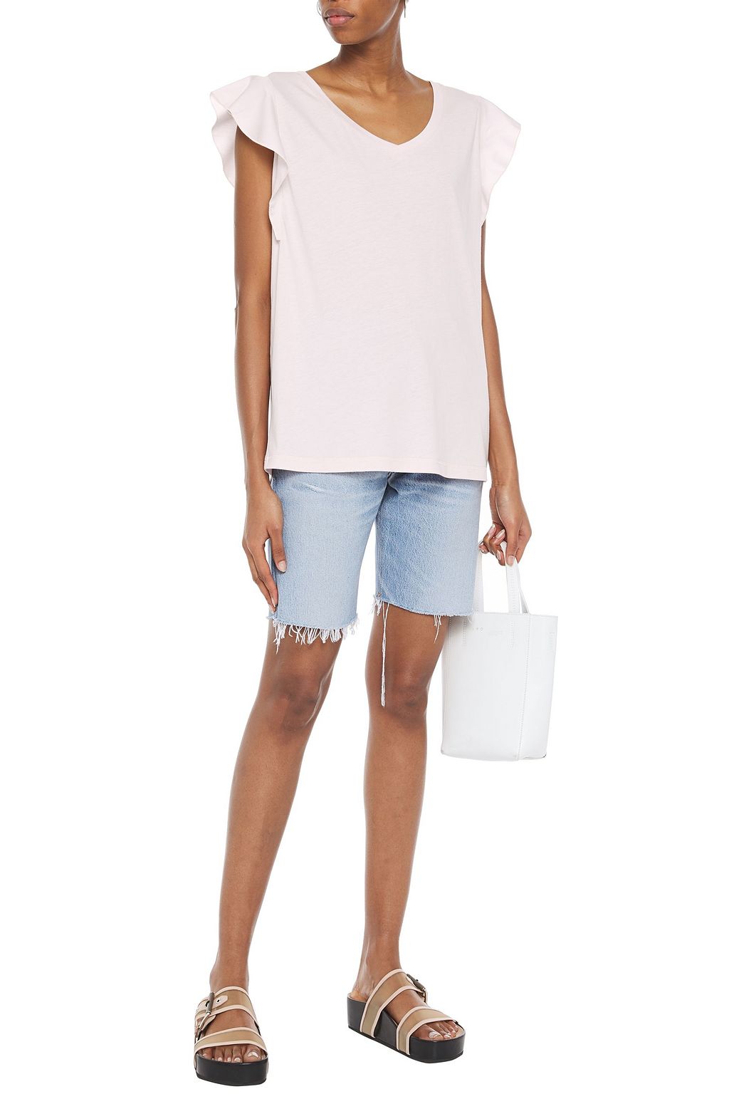 7 FOR ALL MANKIND Ruffled cotton and modal-blend jersey top