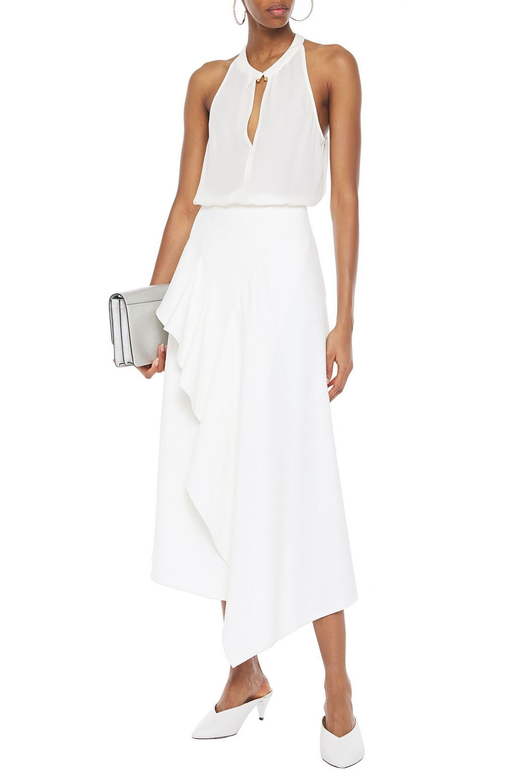ROLAND MOURET Draped stretch-crepe midi skirt