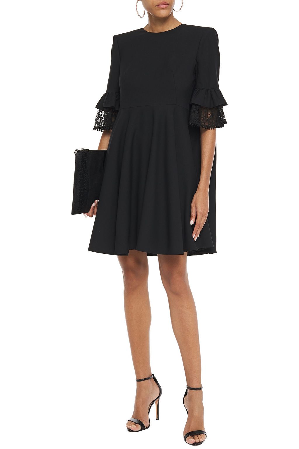 MCQUEEN Lace-trimmed ruffled wool-blend crepe mini dress