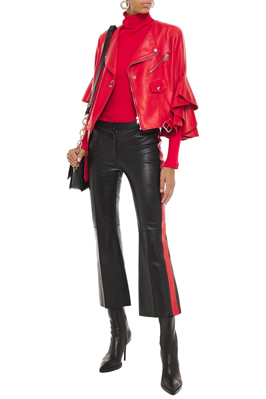 MCQUEEN Striped leather kick-flare pants