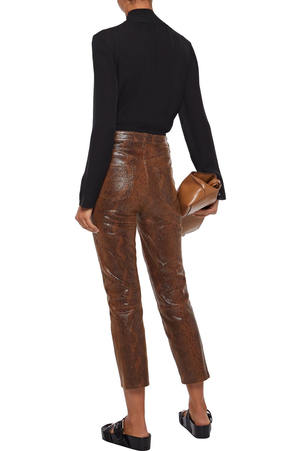 THEORY Gathered silk crepe de chine turtleneck top