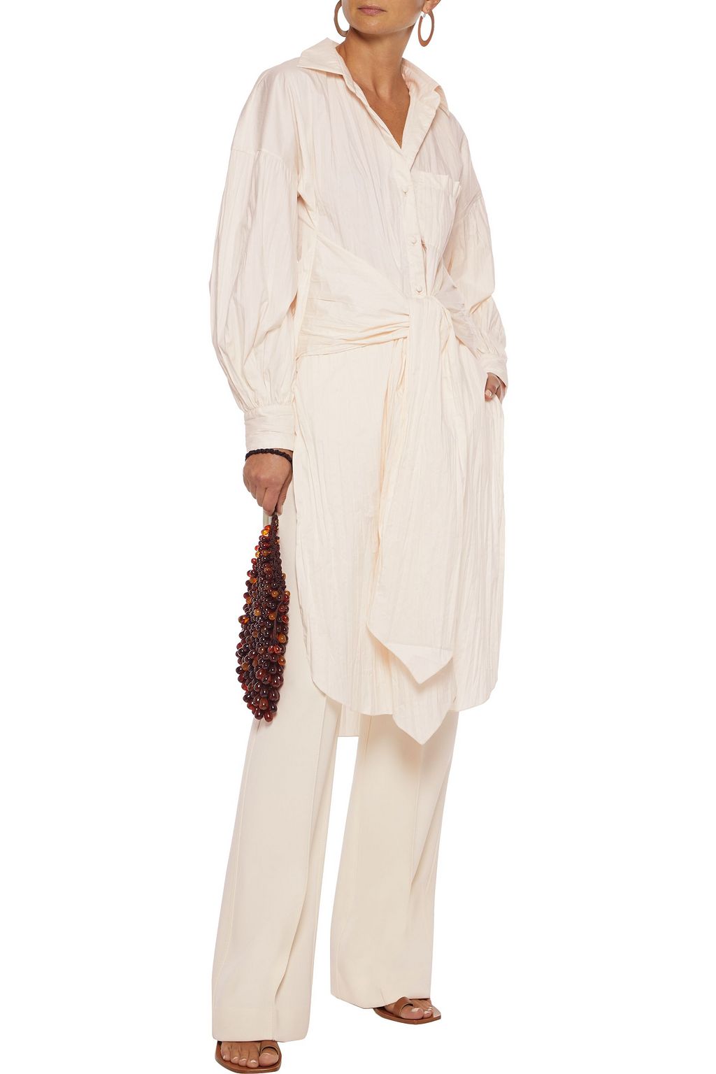 JOHANNA ORTIZ Belted crinkled cotton-blend jacquard tunic