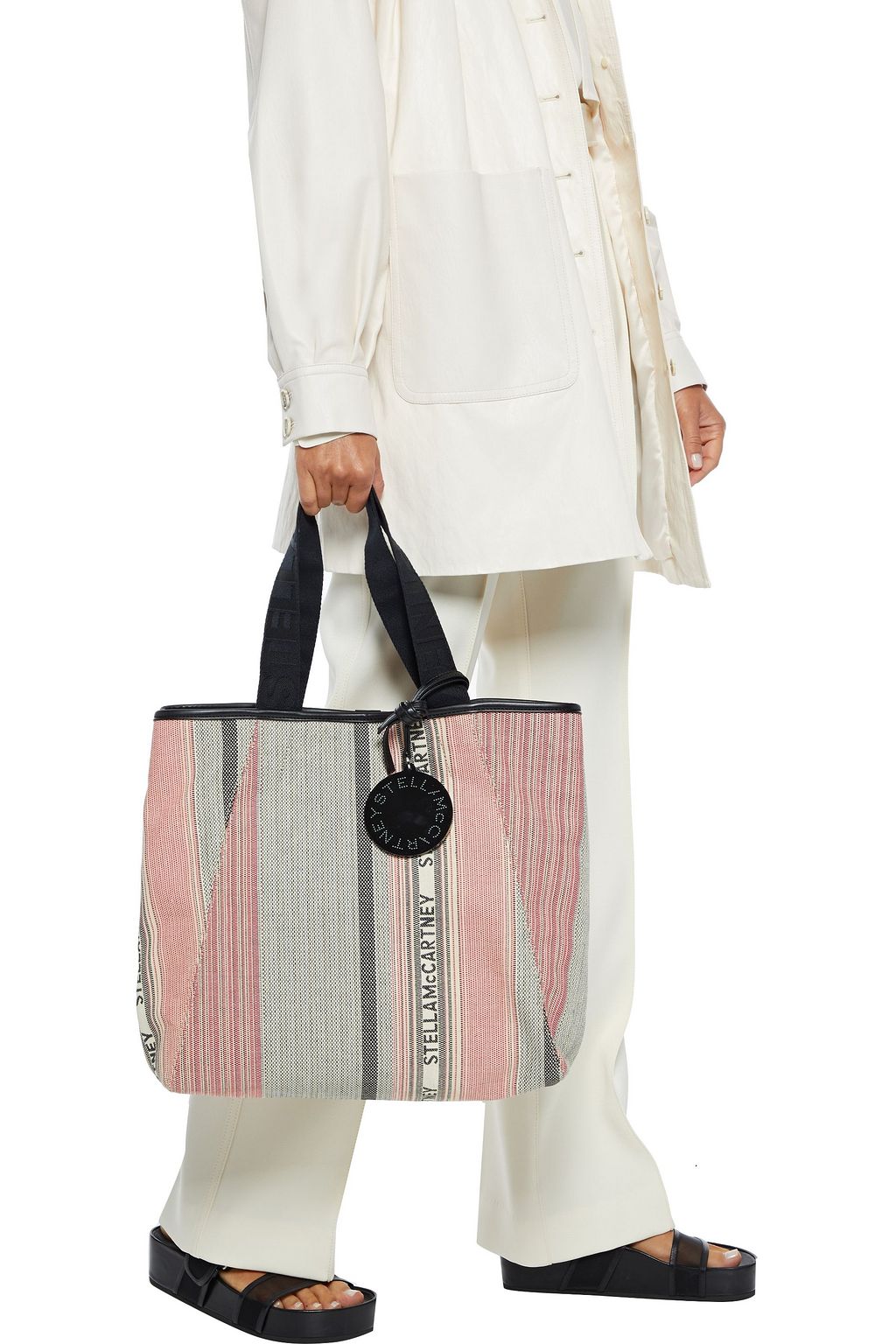 STELLA MCCARTNEY Faux leather-trimmed cotton canvas-jacquard tote